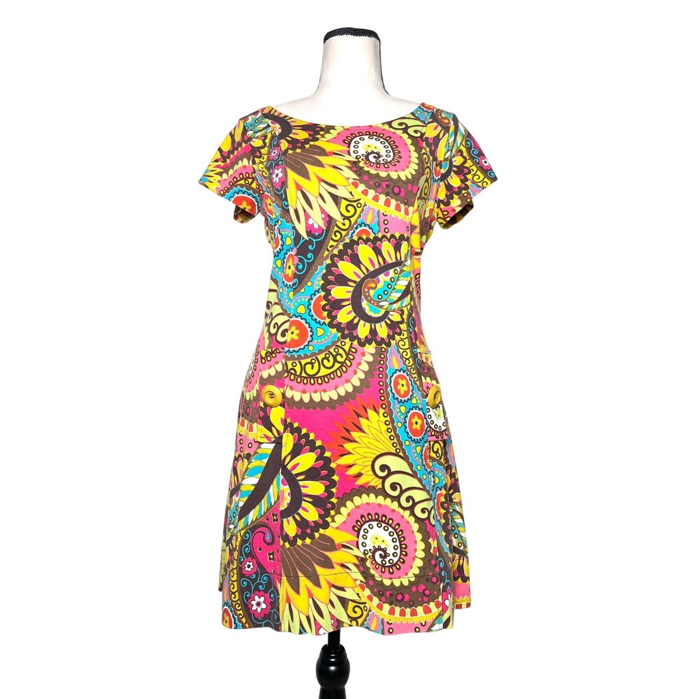Uncle Frank Mini Dress Bold Paisley Floral Print Retro Women XS Boho Retro Artsy